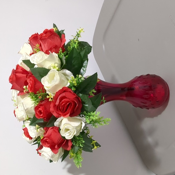 Bouquet Of Decorative Red and White Roses - Picture 3 of 5